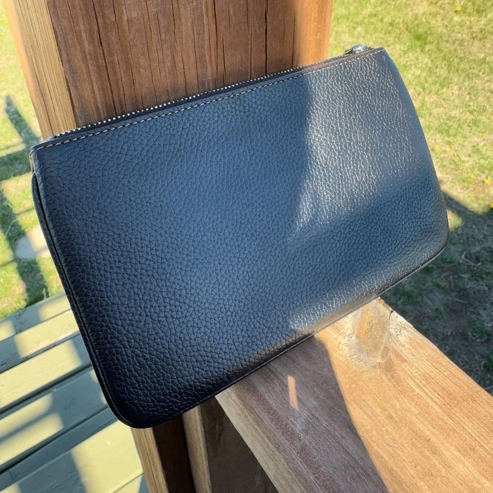 Coach Black Leather Wristlet Blue & Silver Studded